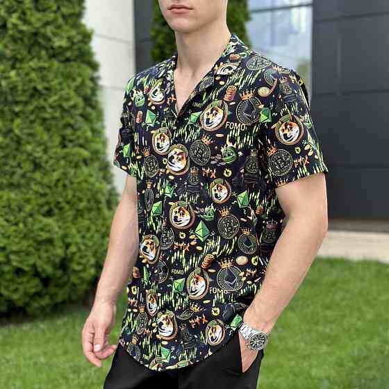 Літня чоловіча сорочка із принтом для відпочинку Pobedov Dejavu Kripta Київ