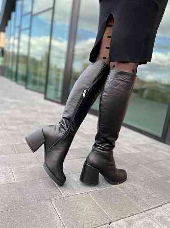 Чоботи жіночі TWO STEPS чорні натуральна шкіра зима высота 42см обхват голени 36-38см каблук 8с Коломия