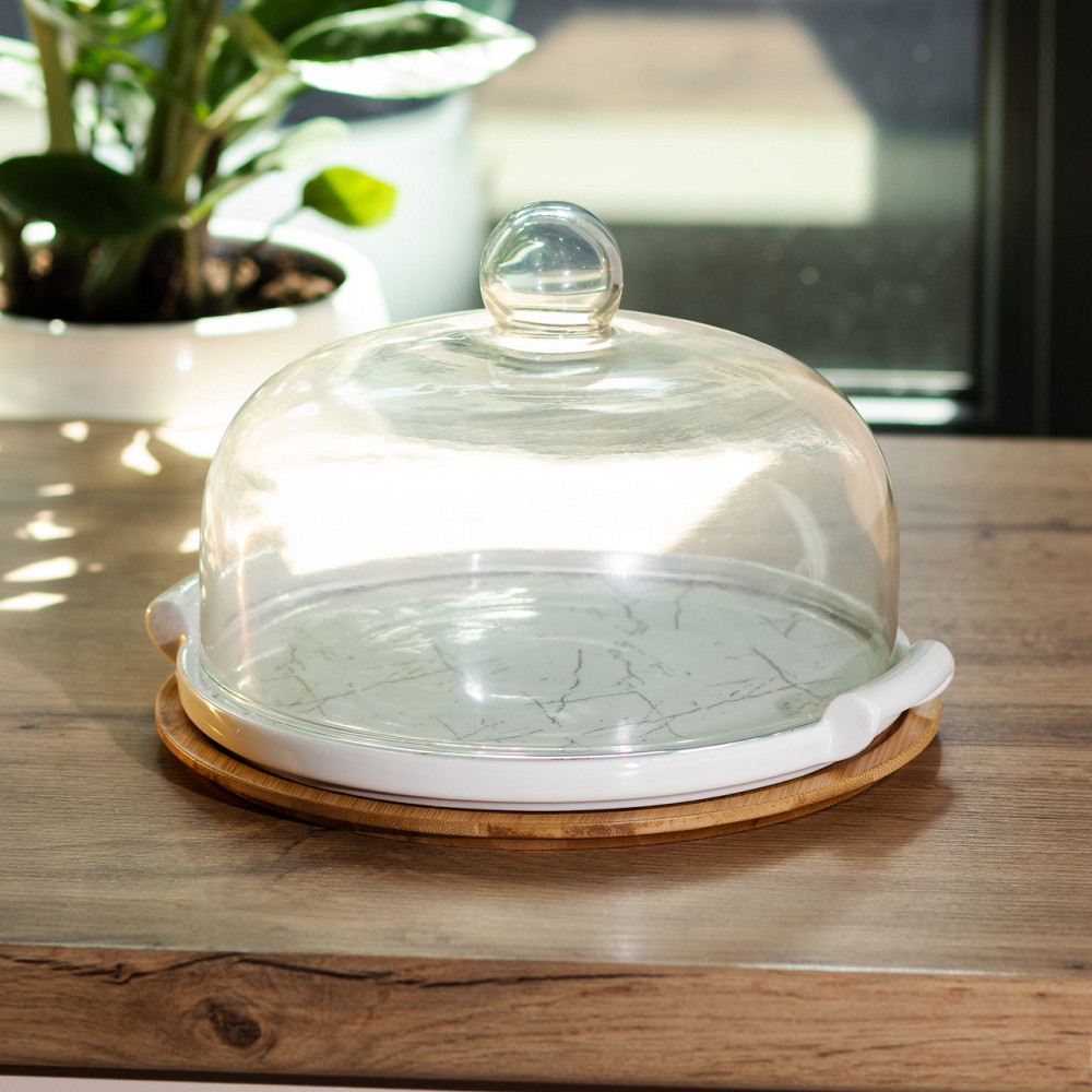 Тортовница фарфоровая со стеклянной крышкой 29 см HP1204 Киев - изображение 5