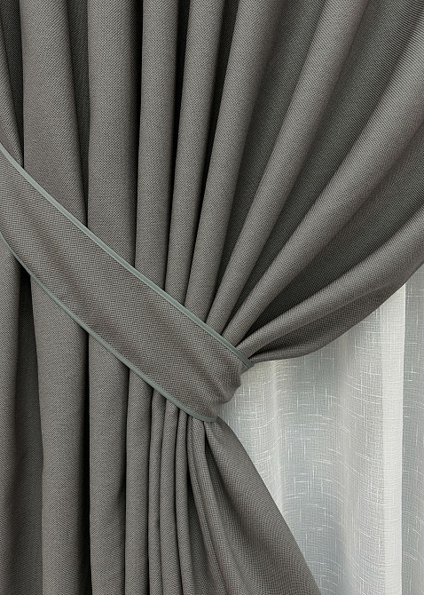 Комплект штор VR-Textil рогожка преміум TERRA LUXE 150х270 2шт і Тюль 500х270 1856ш-115т темно-сірий з білим 71-074/4 Київ - фото 4