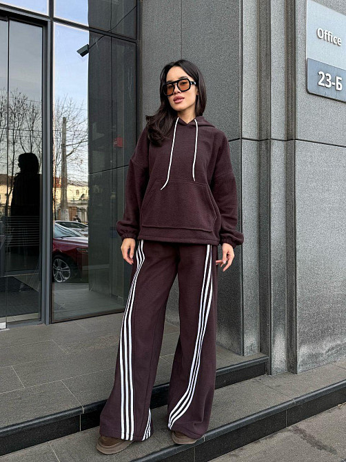 Женский теплый костюм двойка с лампасами из турецкого флиса Шоколад, 42/44 Одесса - изображение 10