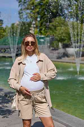 Льняні шорти для вагітних Cancun 4XL/5XL Lullababe бежевий Кривий Ріг