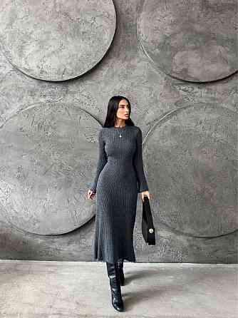 Женское базовое миди платье машинная вязка Графит Одесса