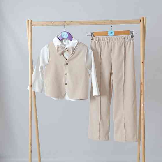 Дитячий святковий костюм для хлопчика (жилетка + штани + сорочка + бабочка) Білий БежевийMROU 104 Кам'янець-Подільський