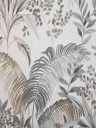 Обои виниловые на флизелине Rasch Florentine 1.06х10 листья ветки папоротника банана серые бежевые на белом Киев