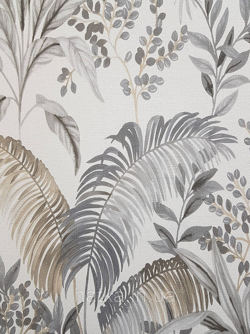Обои виниловые на флизелине Rasch Florentine 1.06х10 листья ветки папоротника банана серые бежевые на белом Киев - изображение 2