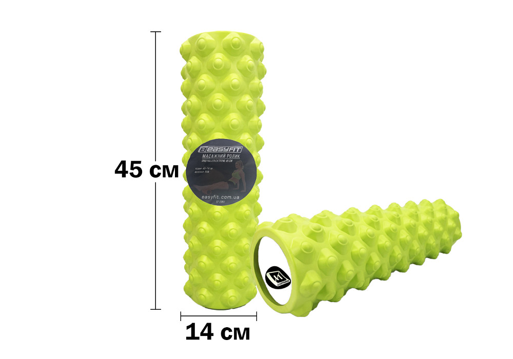 Масажний ролик EasyFit Grid Roller Extreme 45 см Салатовий Коломия - фото 1