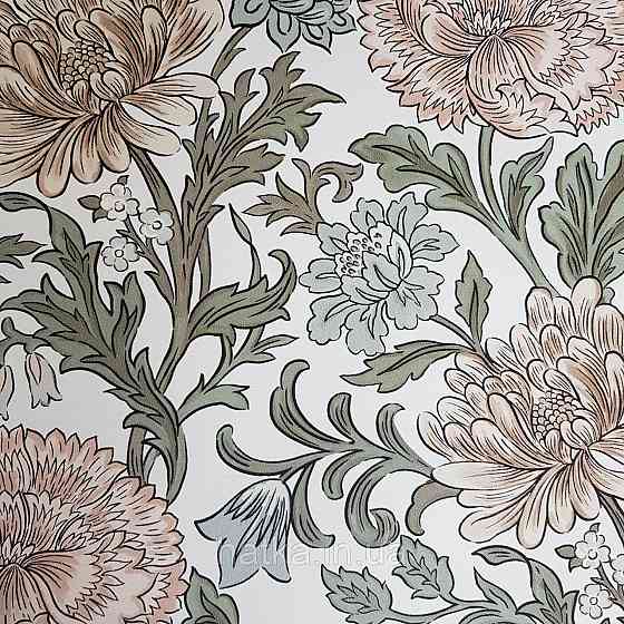 Обои флизелиновые эко Rasch Salisbury 0.53х10 цветы крупные коричневые розовые серые на белом Киев