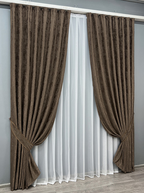 Комплект готових штор VR-Textil Жакард Sultan XO № 1557ш Коричневий 150х270 см 2 шт (33-0412) Київ - фото 11