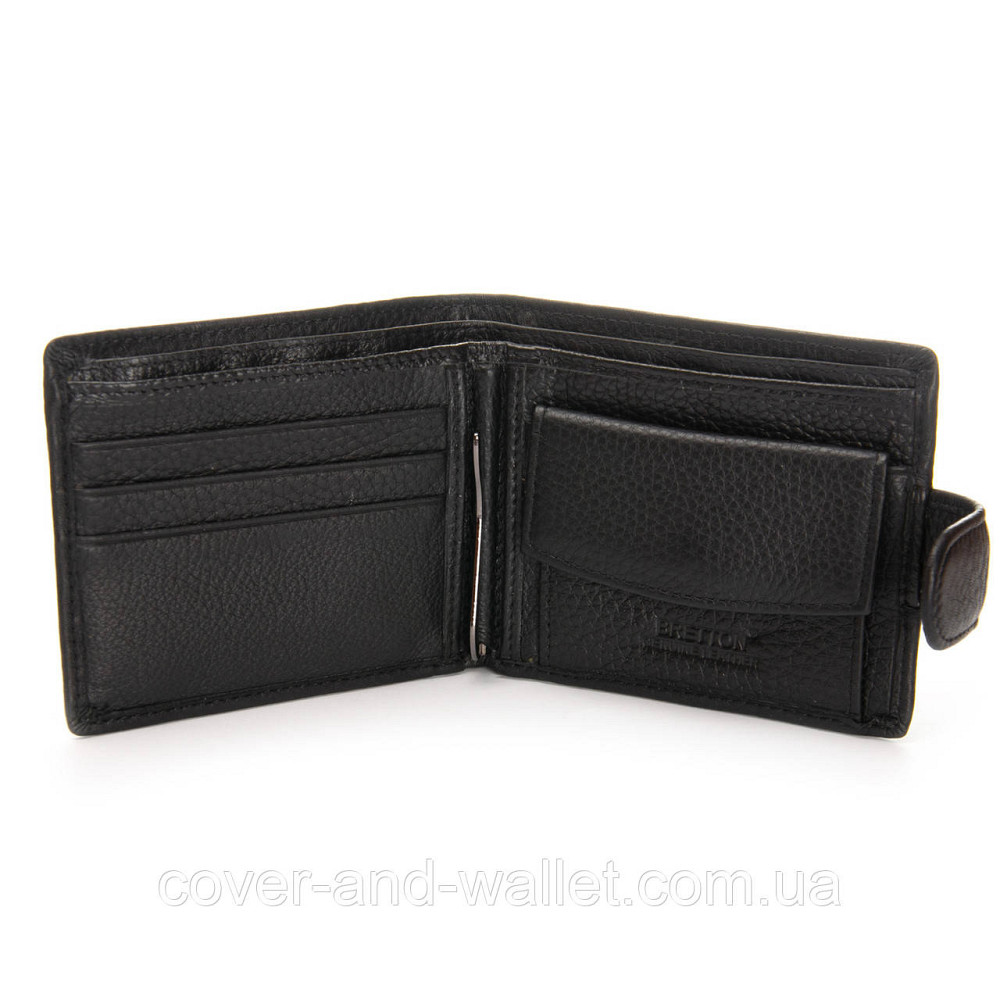 Чоловічий гаманець із затискачем з натуральної шкіри чорного кольору BRETTON Київ - фото 1