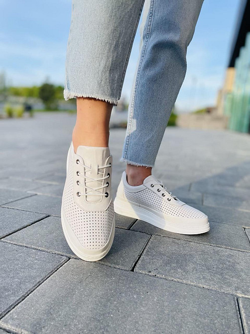 Lonza Жіночі кеди з натуральної шкіри білі весна - літо LONZA / Стильні кеди літні шкіряні р.38 Коломыя - изображение 5