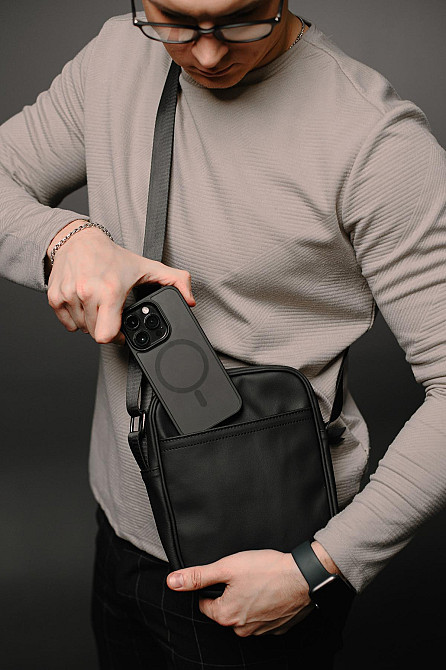 Сумка-мессенджер із натуральної шкіри, сумка через плече чоловіча SKILL Light (Чорна) Суми - фото 5