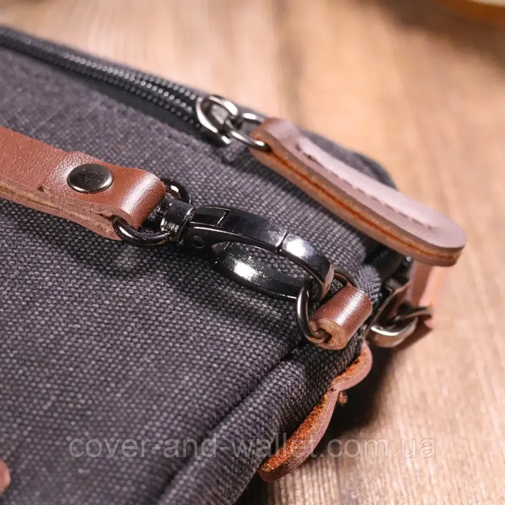 Мужская вместительная барсека клатч из качественного текстиля черного цвета Puos Киев - изображение 6