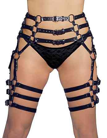Пояс-гартеры кожаные ZADO FETISH с серебристой фурнитурой, черный, S/L Sex Aura Киев