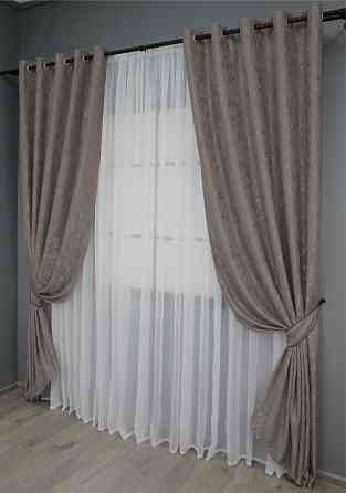 Комплект штор на люверсах VR-Textil Льон мармур Pavliani № 1373ш 150х250 см 2 шт Коричнево-сірий (37-0046) Київ