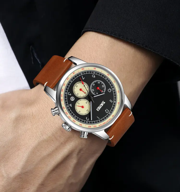 Часы наручные классические Skmei 9318 (Коричневый с бежевым циферблатом) Винница - изображение 5