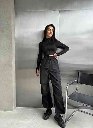 Женский прогулочный костюм двойка: кофта и штаны микродайвинг + плащевка Черный, 46/48 Одесса
