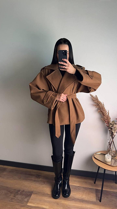 Стильний жіночий тренч-пальто з пальтової тканини без підкладки турецький кашемір моко Одеса - фото 7