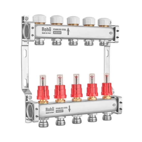 Колектор з витратоміром та термостатичними клапанами Roho R804-05M - 1"х 5 вих. (RO1030) Київ