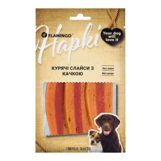 Ласощі Flamingo Фламінго слайси з м'ясом курки та качки для собак 75г (611092) Київ
