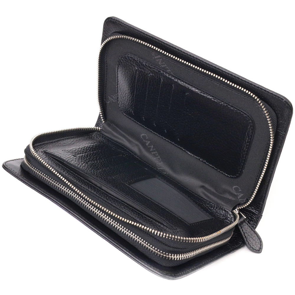 Оригинальная мужская барсетка на два отделения из натуральной зернистой кожи CANPELLINI 21567 Черная Киев - изображение 6