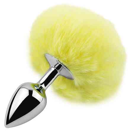 Анальна пробка з хвостом EGZO - Bunny Tail Silver Plug Yellow, size S Sex Aura Київ