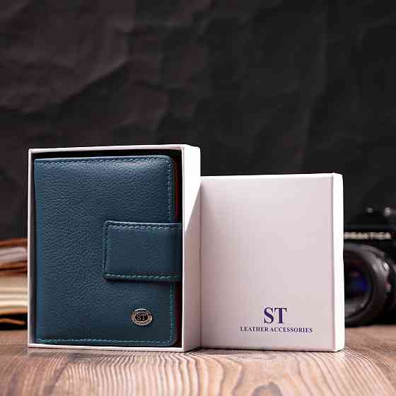 Невеликий вертикальний жіночий гаманець із натуральної шкіри Бірюзовий (ST Leather) Київ