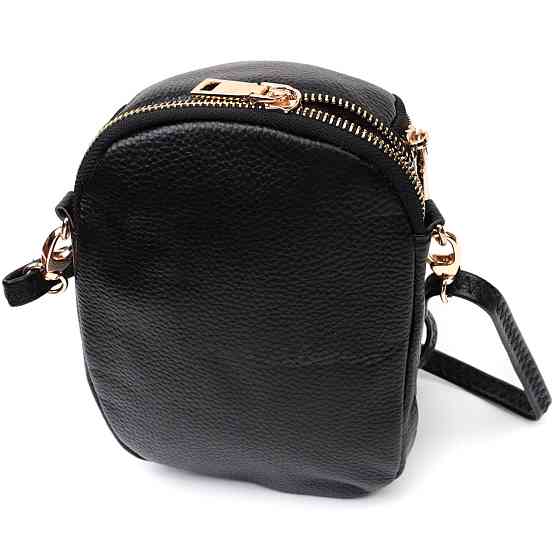 Небольшая сумка интересного формата из мягкой натуральной кожи Vintage 22338 Черная Киев