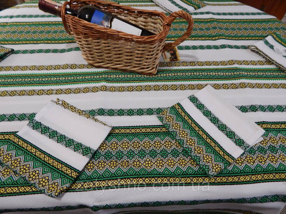 Зелена скатертина вишита з серветками Київ - фото 8