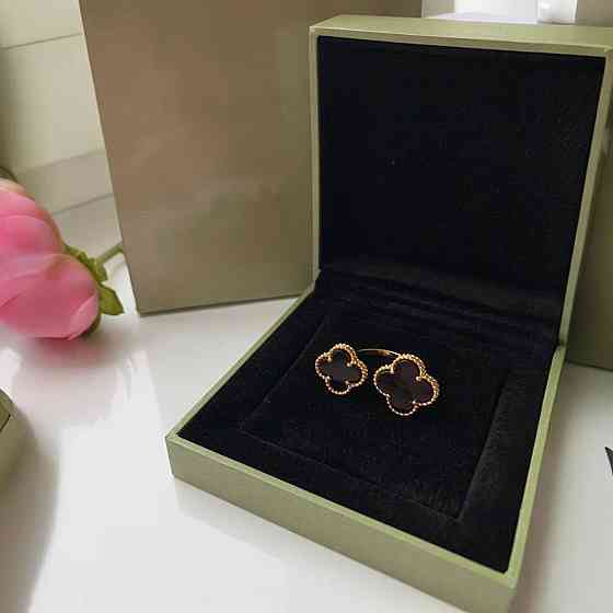 Кольцо Van Cleef позолота 18 К / кольцо клевер черное в лимонном золоте Одесса