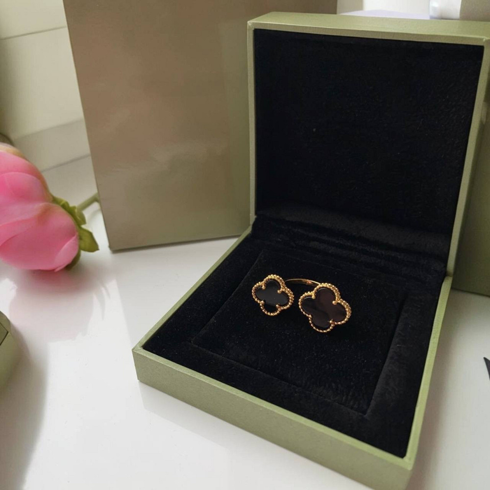 Кольцо Van Cleef позолота 18 К / кольцо клевер черное в лимонном золоте Одесса - изображение 2