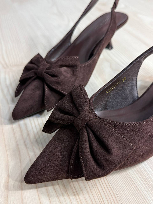 Туфлі жіночі Meideli 2051-13 slingback човники з бантом на підборах коричневі, 37, 23,5 см Київ - фото 5