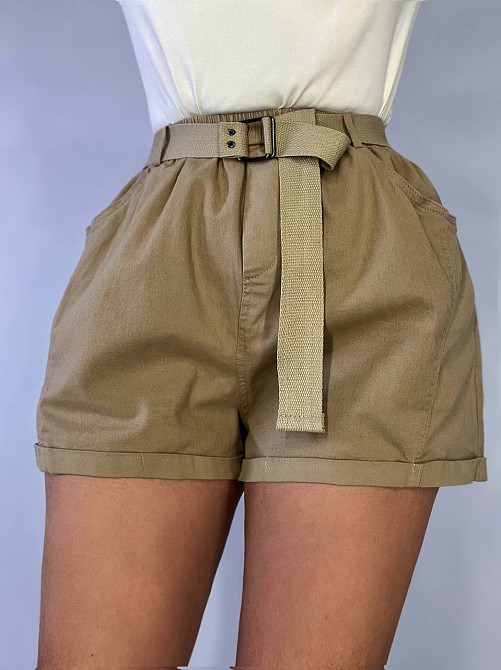 Шорты женские A-N 5701 мом на резинке с ремнем короткие бежевые, бежевый, L, L, 85 см, 112 см Киев - изображение 16