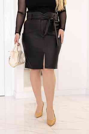 Кожаная юбка карандаш Annika Батал 52, Черный Киев