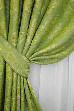 Комплект готових штор VR-Textil Льон Корона Марія № 665ш Оливковий 150х270 см 2 шт (30-441) Київ