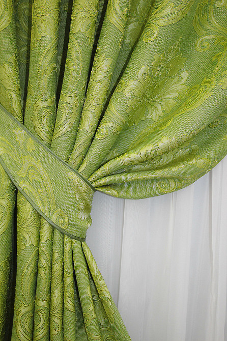 Комплект готових штор VR-Textil Льон Корона Марія № 665ш Оливковий 150х270 см 2 шт (30-441) Київ - фото 4