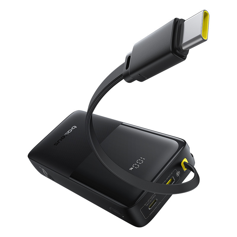 Зовнішній акумулятор Baseus Bipow 2 Digital Display Power Bank With Built-in USB-C Cable 20000mah 20W Cluster Black Київ - фото 5