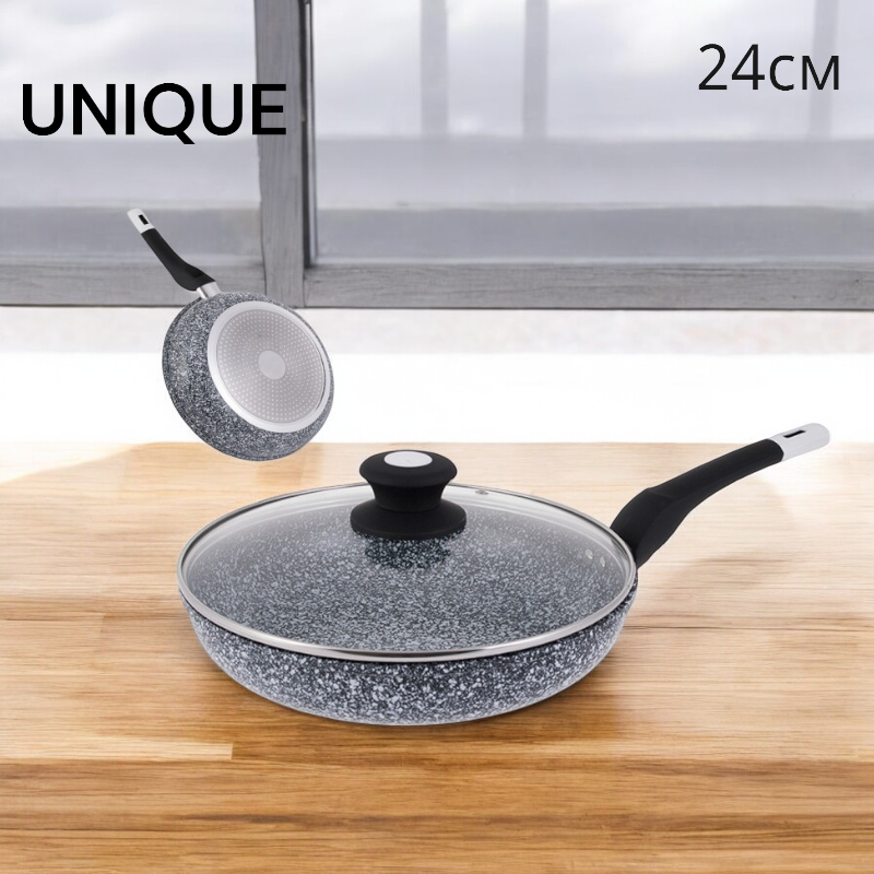 Сковорода UNIQUE UN-5115-24 с крышкой/гранит светлый Одесса - изображение 1