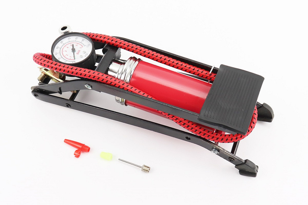 Насос ножний для шин однопоршневий 290*90мм "великий, шток товстий" червоний Київ - фото 1