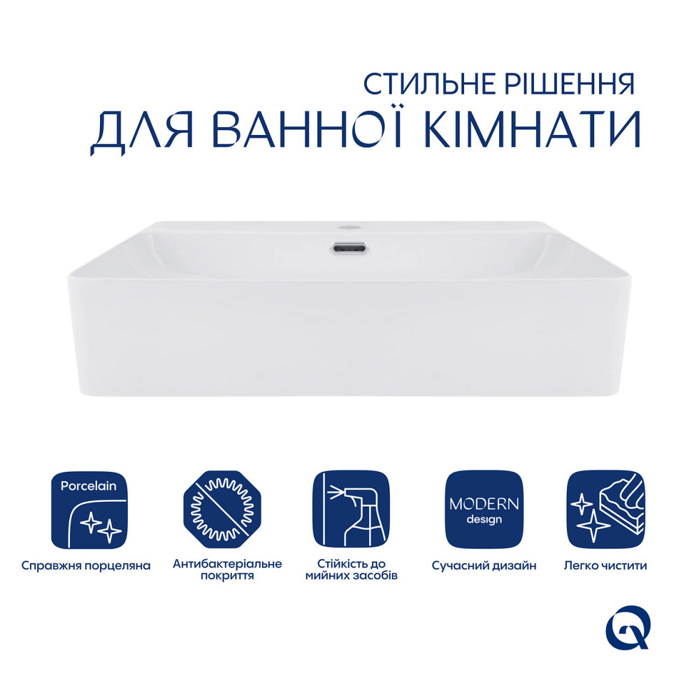 Комплект Qtap Nando LT: Раковина підвісна прямокутна 610х420х140 мм White + Донний клапан PU02O Київ - фото 3