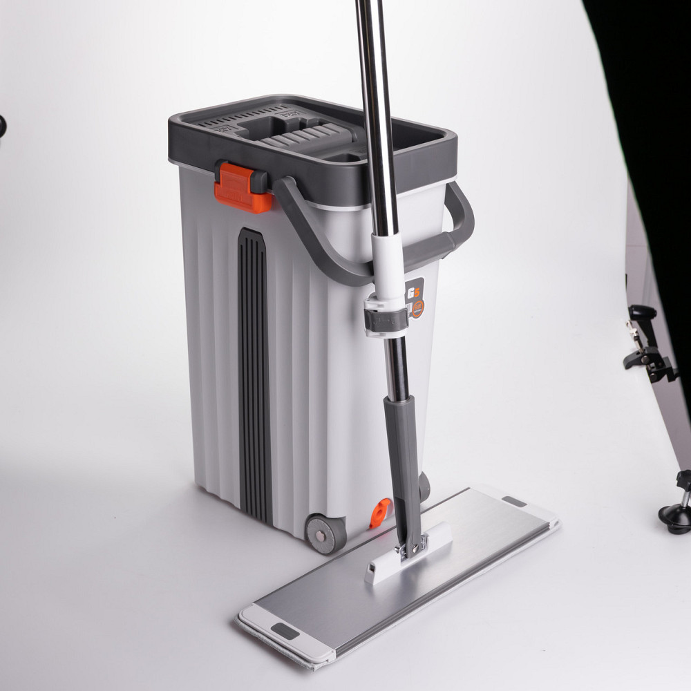 Швабра з відром 14 л для миття підлоги з віджимом плоска насадка з мікрофібри набір для прибирання будинку HP-35015-59 Київ - фото 4