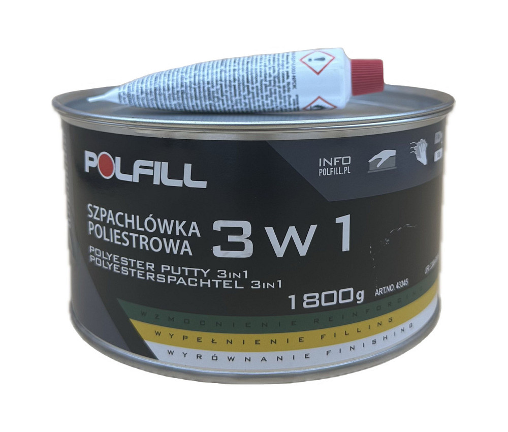 Шпаклівка 3в1 (уні+скловол+фініш) + затв. 1,8кг яскраво зелений Polfill Киев - изображение 1