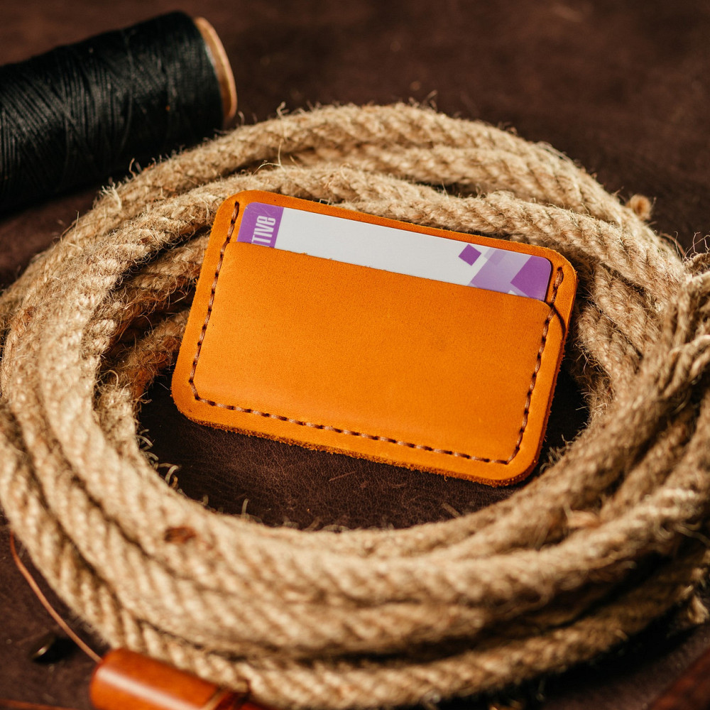 Картхолдер Рудий Герб із тисненням шкіряний, стильний органайзер чохол зі шкіри для 4 банківських картокMasterSem Київ - фото 2