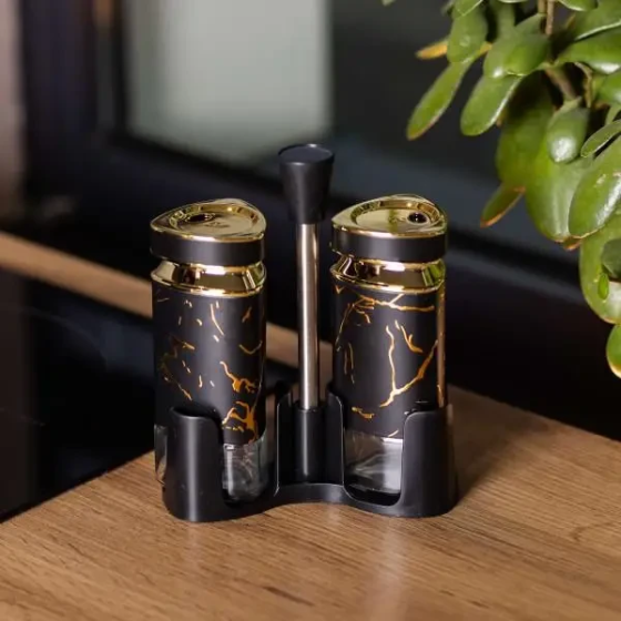 Yiwu Набір для спецій на підставці солонка і перечниця по 120 мл Чорний HP-1353 Київ