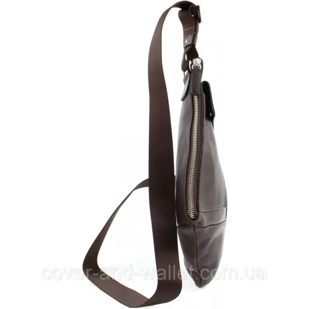 Тонкая стильная кожаная сумка-слинг коричневого цвета Grande Pelle 721620 Киев - изображение 2