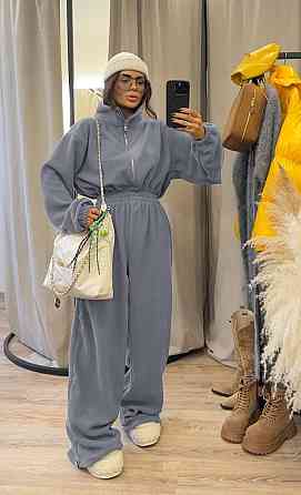 Женский стильный теплый комбинезон из флиса Серый Одесса