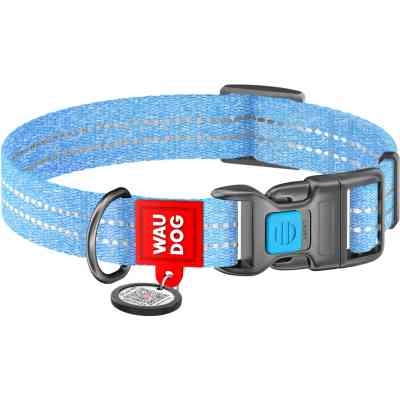 Ошейник для животных WAUDOG Re-cotton с QR паспортом светоотражающий Ш 25 мм Д 33-49 см голубой (02922) Винница