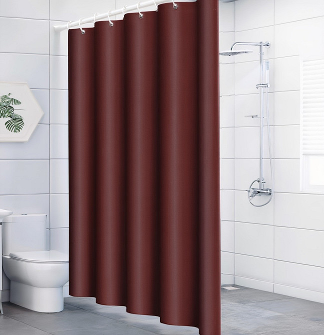Шторка для ванної та душу з кільцями 180x180 см водостійка, шторка для ванної кімнати з гачками, PEVA, однотонна бордова Кам'янець-Подільський - фото 1
