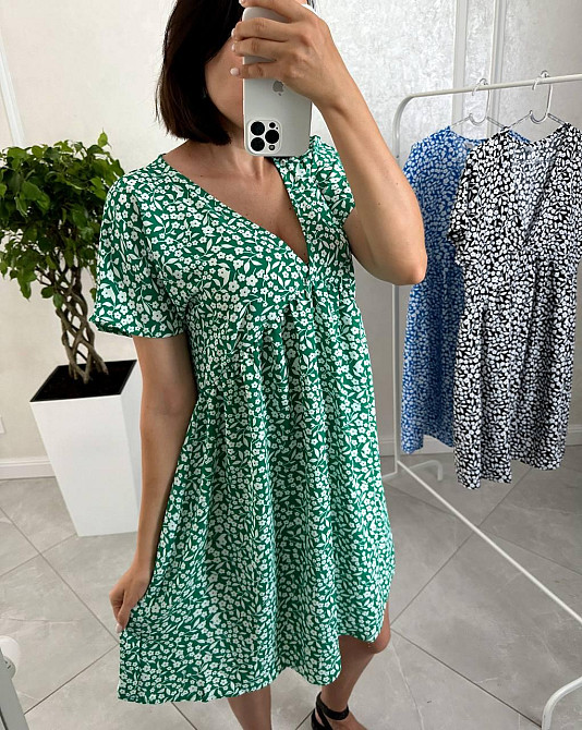 Жіноча літня повсякденна сукня у квітковий принт креп Зелений, 54/58 Одеса - фото 1