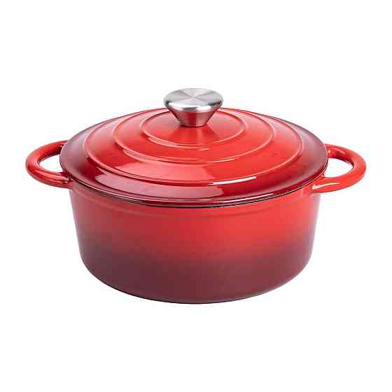 Набір чавунного посуду для приготування 3 каструлі та сковорода з емальованим покриттям Червоний HP-1-4 Київ